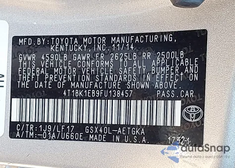 2015 Toyota Avalon Xle Premium z USA, uszkodzony, nr VIN 4T1BK1EB9FU138457